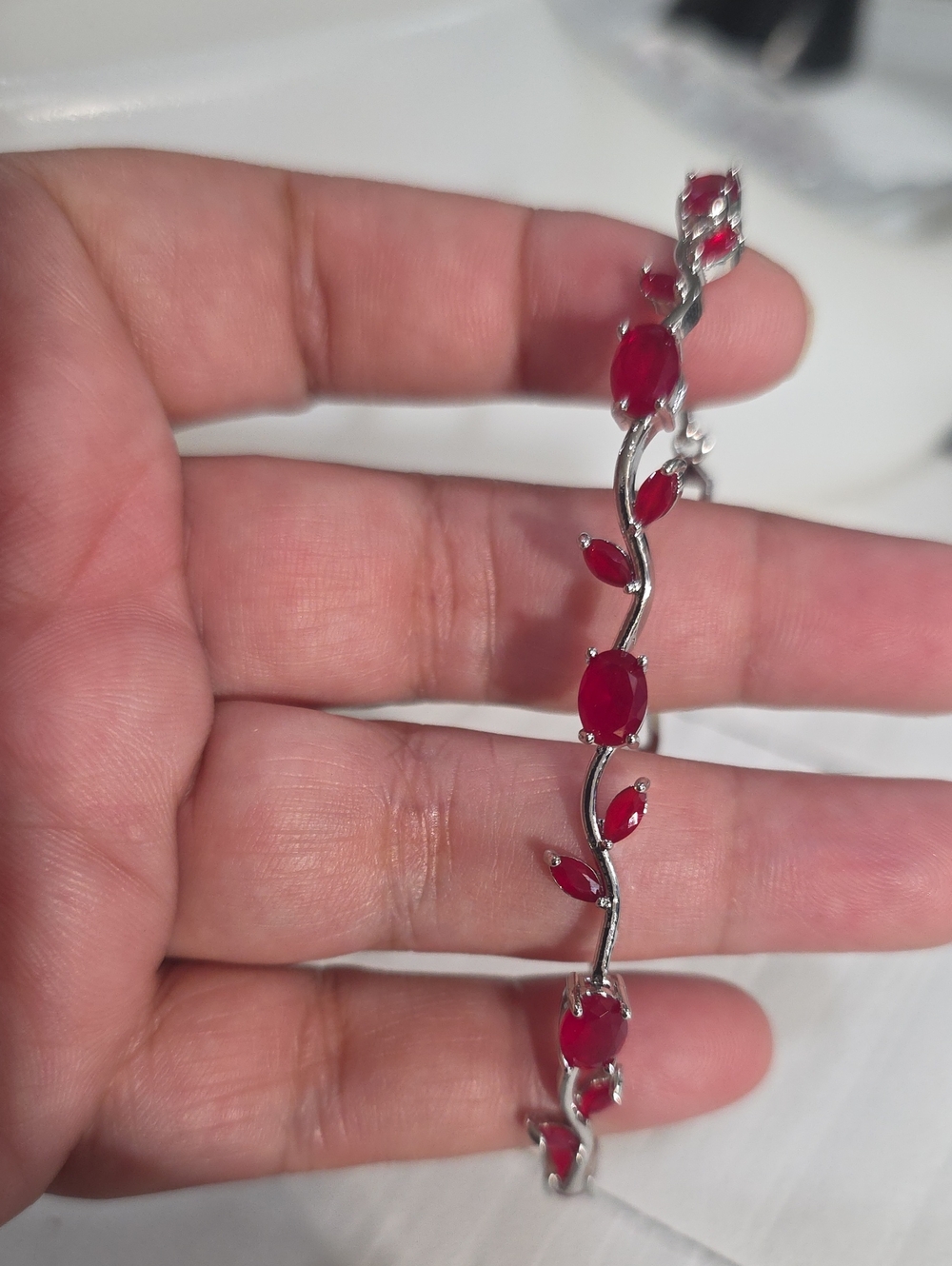 18k Brass Platedwaterproof  Silver Red Gemstone Vine Bracelet - Women Jewelry